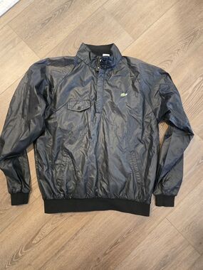 Lacoste Black Pullover Windbreaker with Green Croc Logo